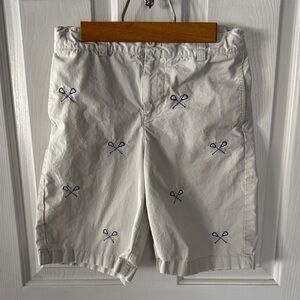 Beige Vineyard Vines Boys Shorts with Embroidered Lacrosse Sticks